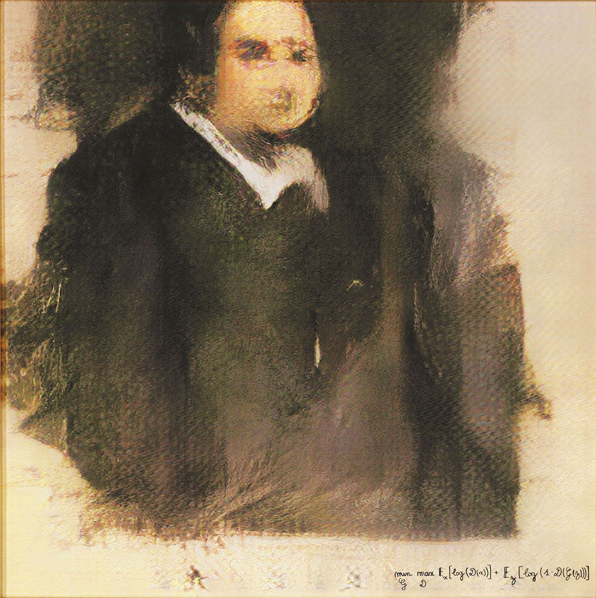Portrait d’Edmond de Belamy, du Collectif Obvious, 70cm x 70cm, 2018
